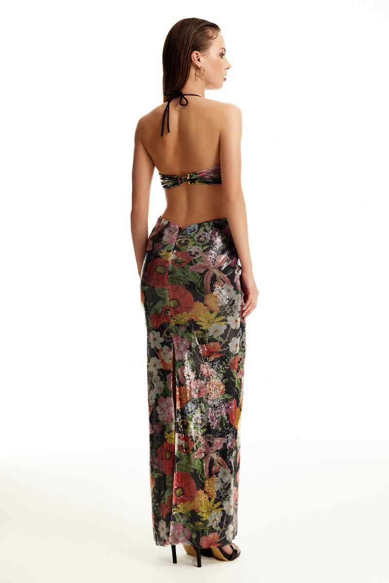 Wildflower V-Neck Sleeveless Maxi Dress - Printed Black